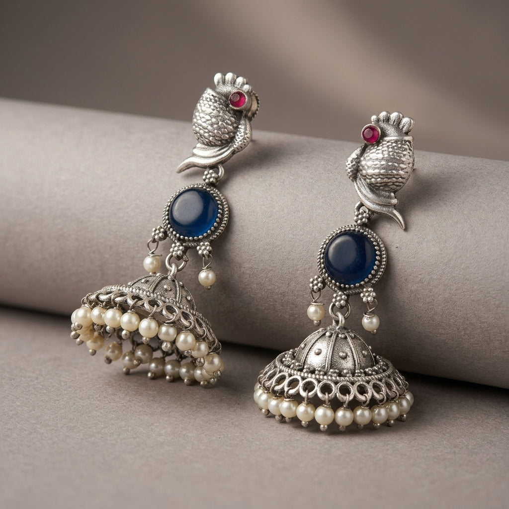 MYRA - Silver Toned Oxidized Earrings Main image