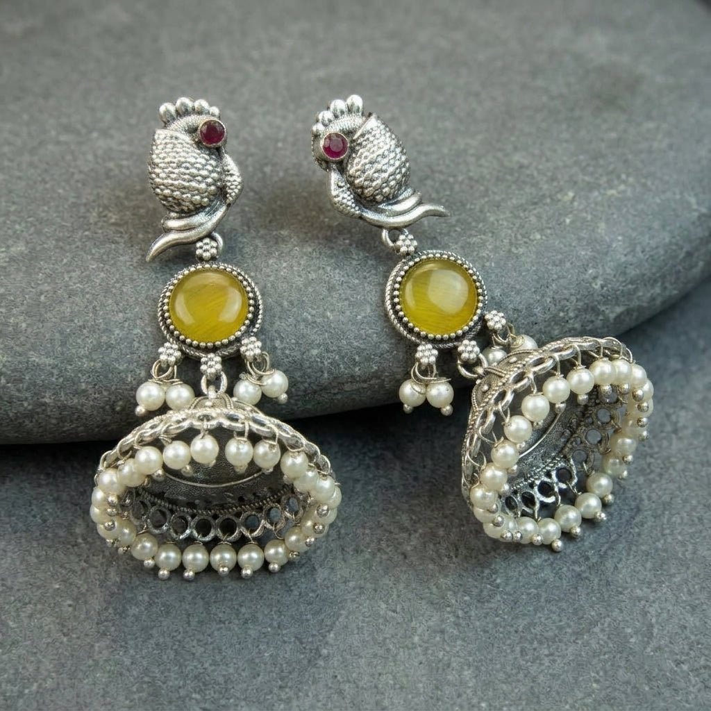 MYRA - Silver Toned BRASS Earrings Secondary image