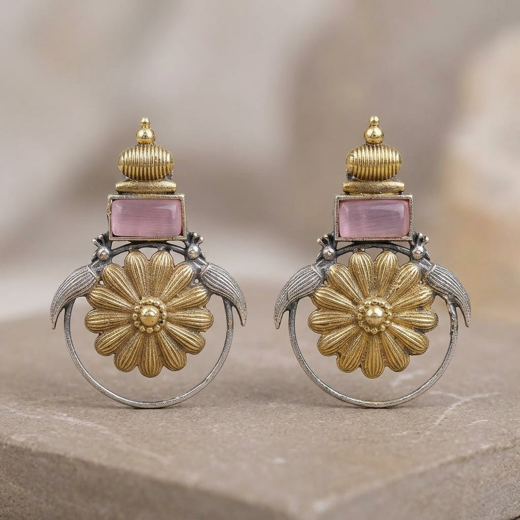 SARA - Dual Tone Premium Brass Earrings