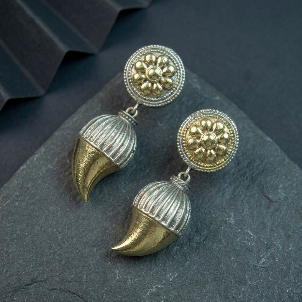 SARA - Dual Toned Premium Sangu Brass Earrings Main image
