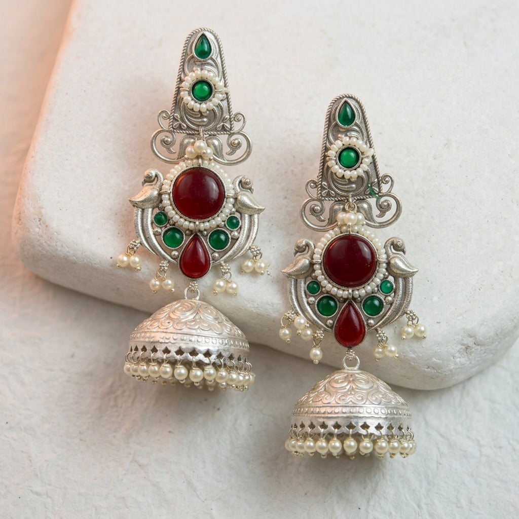 MYRA - Silver Toned BRASS Earrings