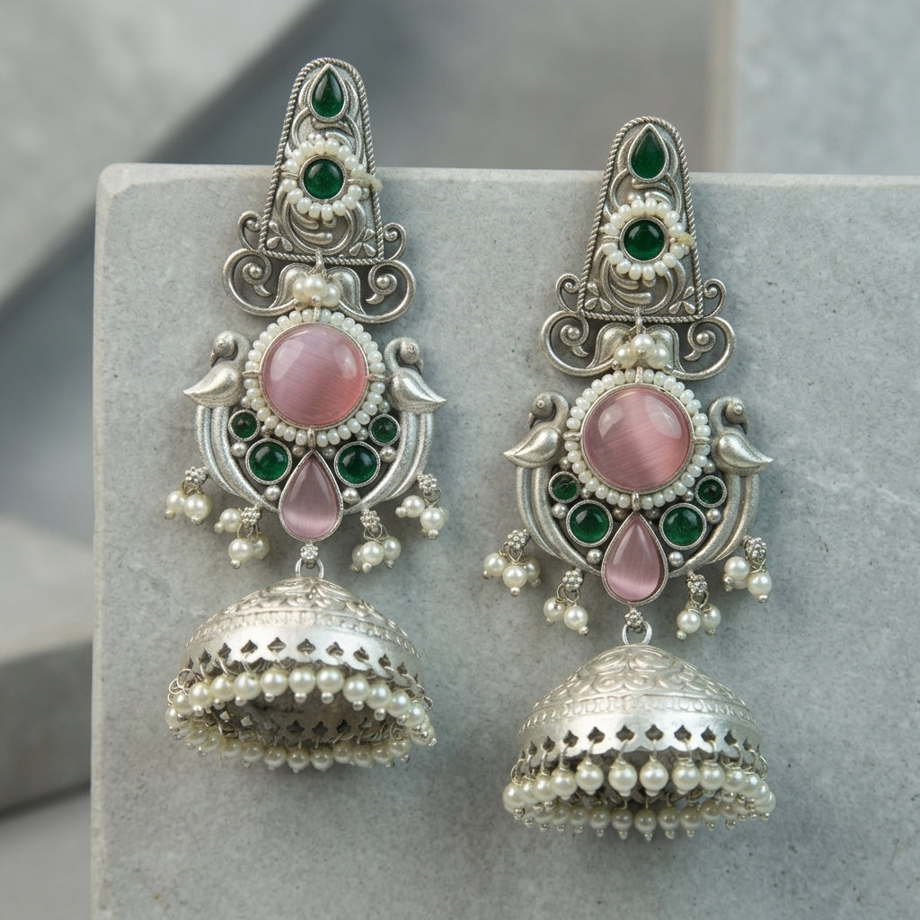 MYRA - Silver Toned BRASS Earrings Main image