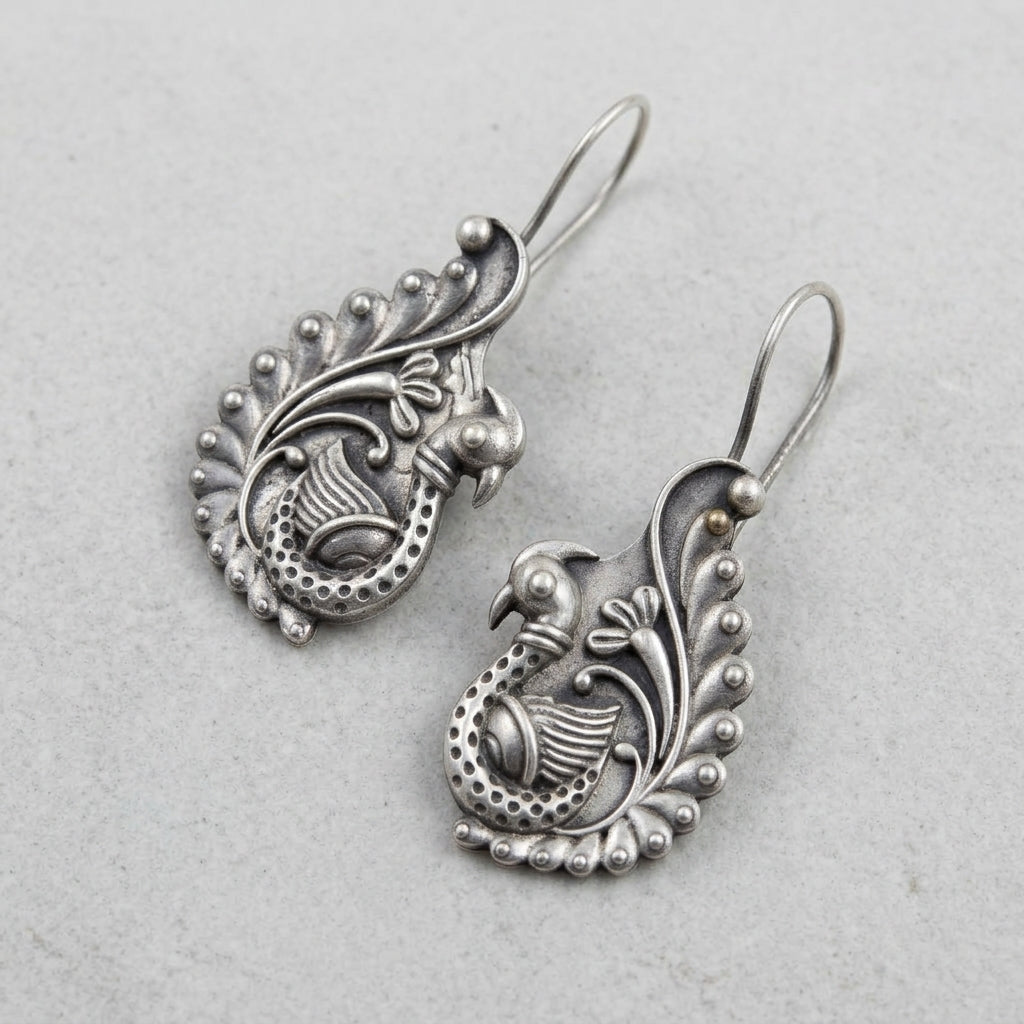 MYRA - Silver Oxidized Sangu Hook Earrings Main image