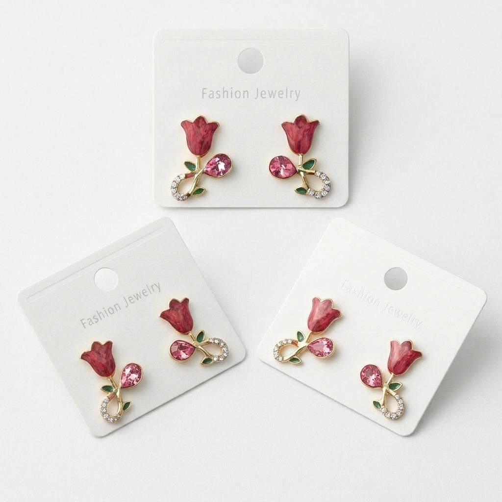 MIMI - LOTUS CUTE DARK PINK EARRINGS - 3
