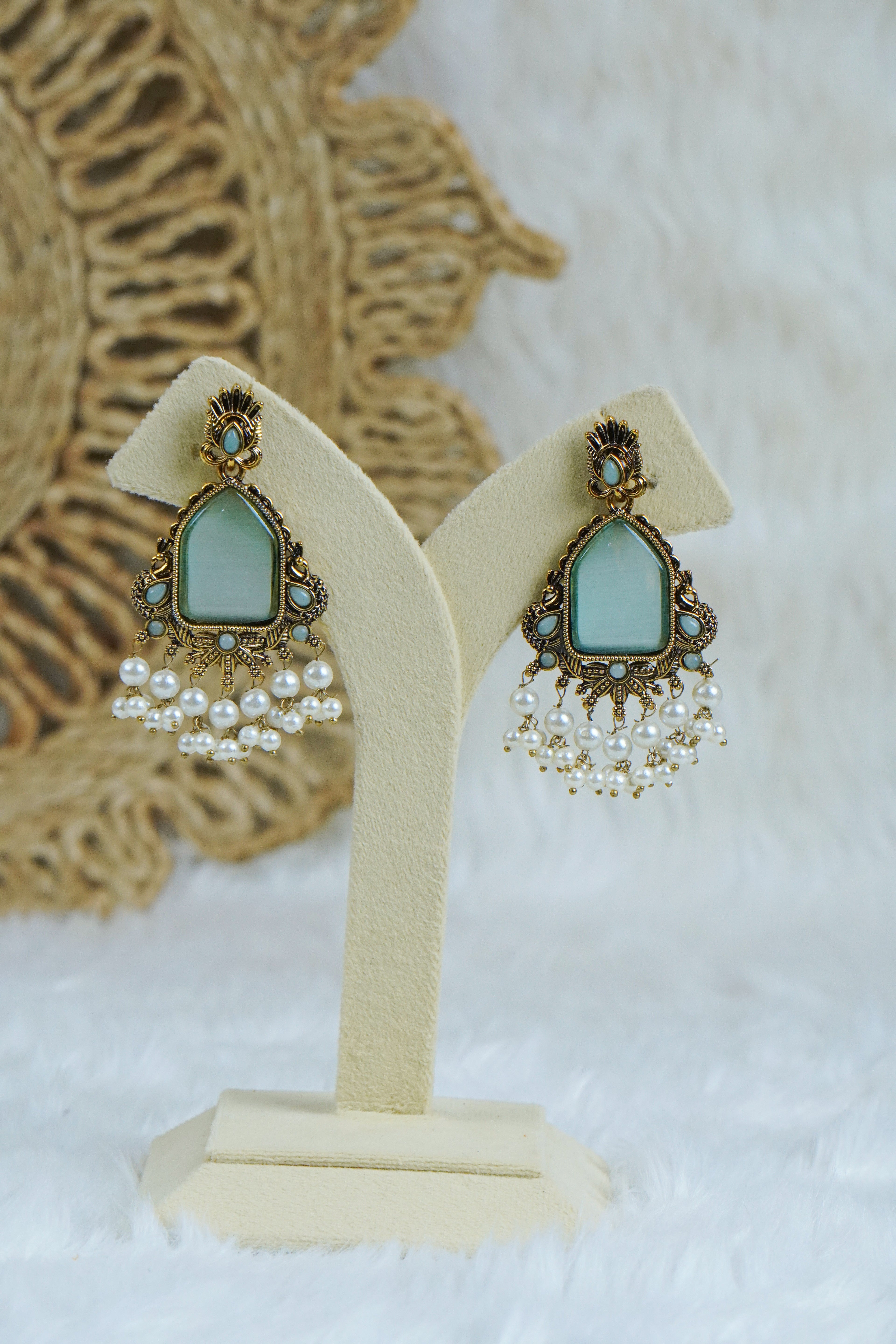 Premium - Statement Monalisa stone Studs with pearls - Broad