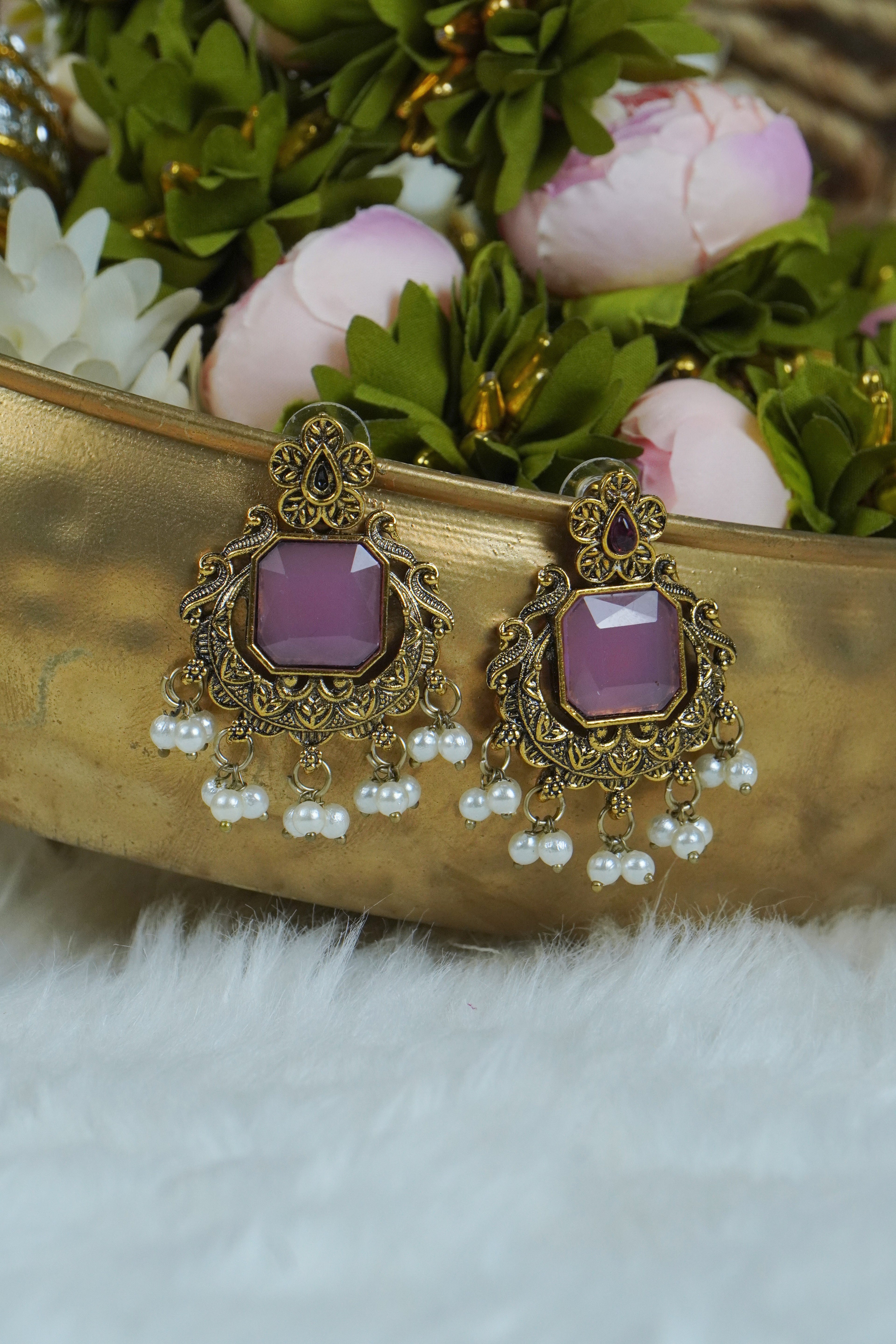Premium - Statement Monalisa stone Jhumkas - Medium
