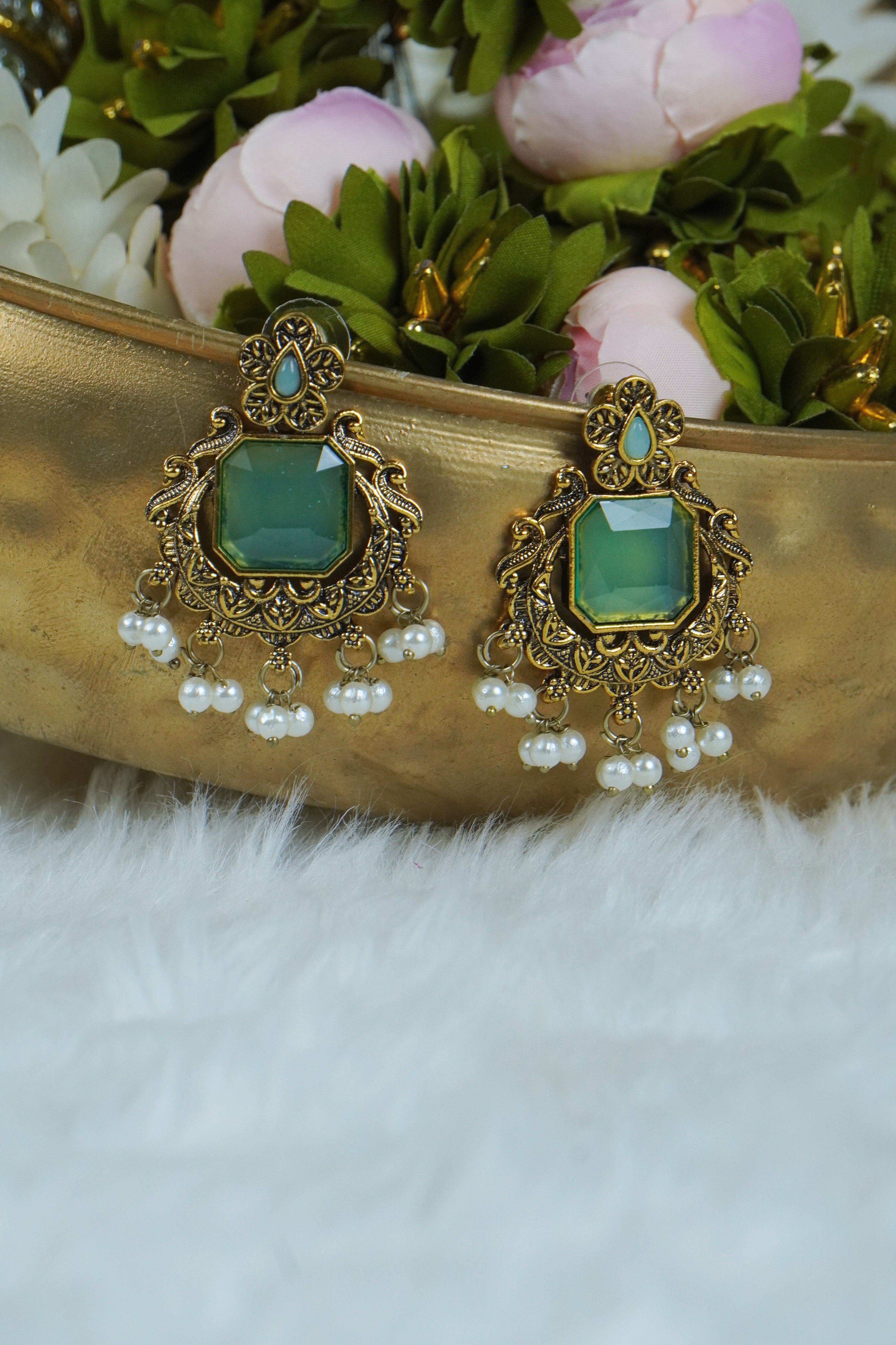 Premium - Statement Monalisa stone Jhumkas - Medium