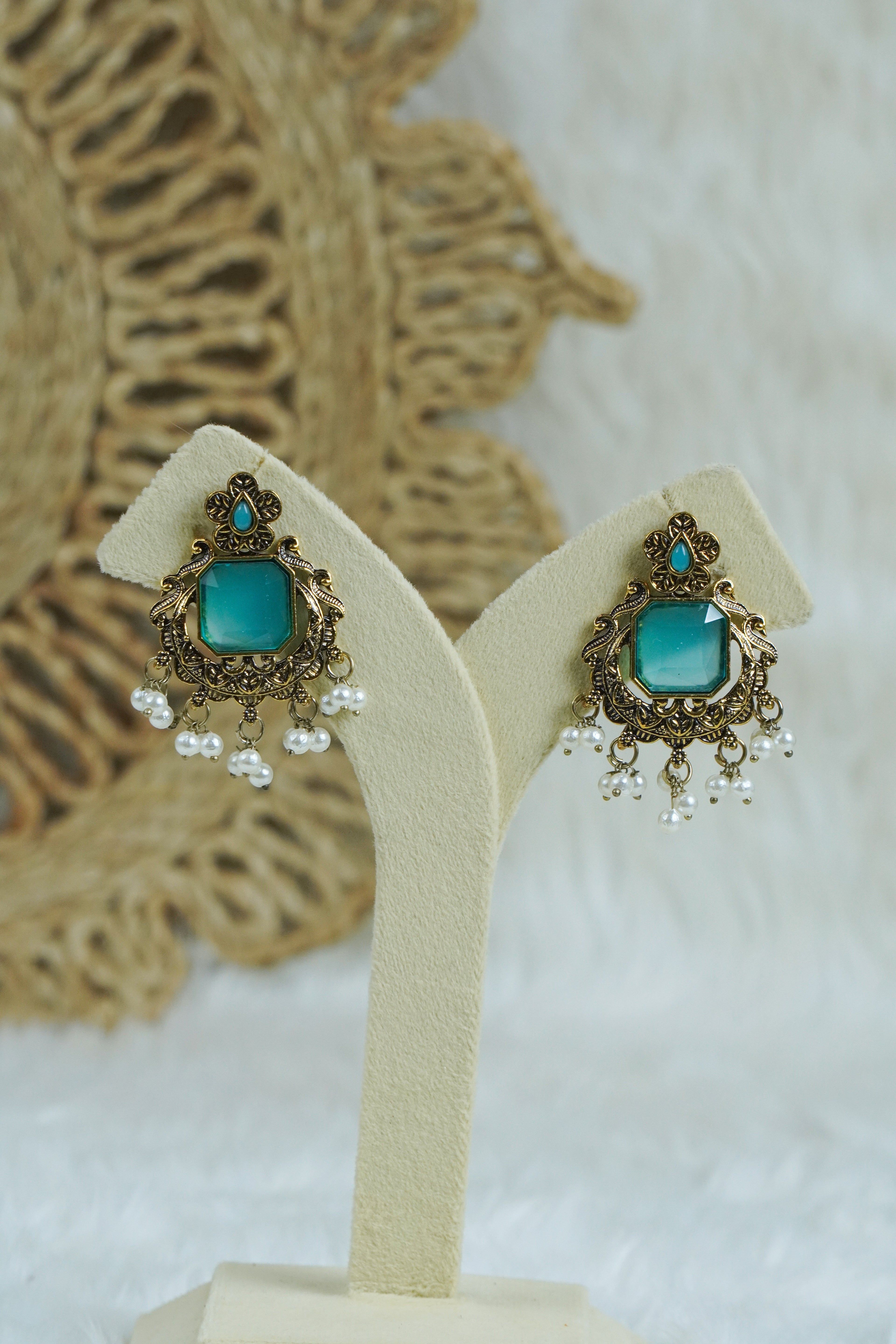 Premium - Statement Monalisa stone Jhumkas - Medium