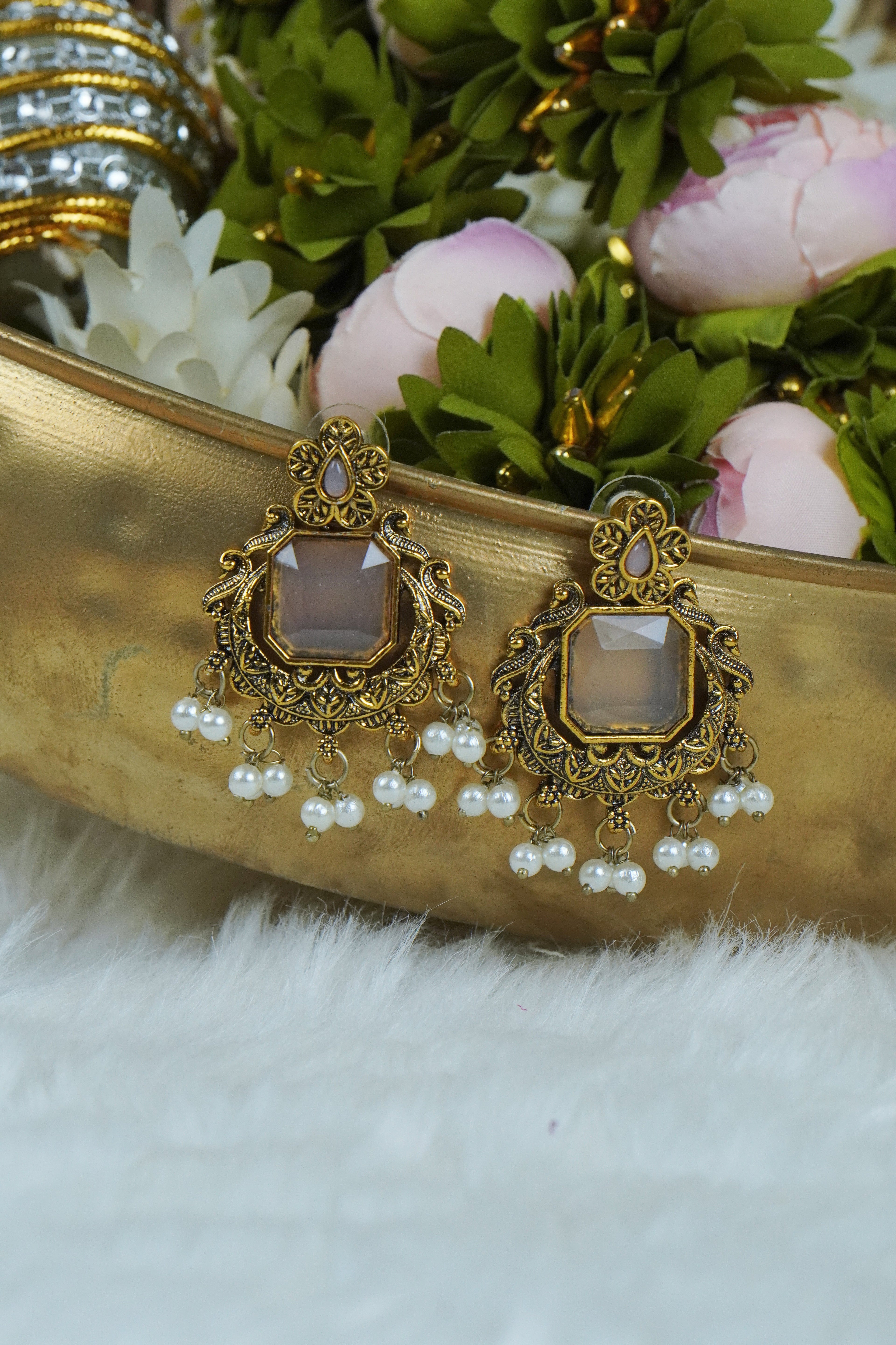 Premium - Statement Monalisa stone Jhumkas - Medium