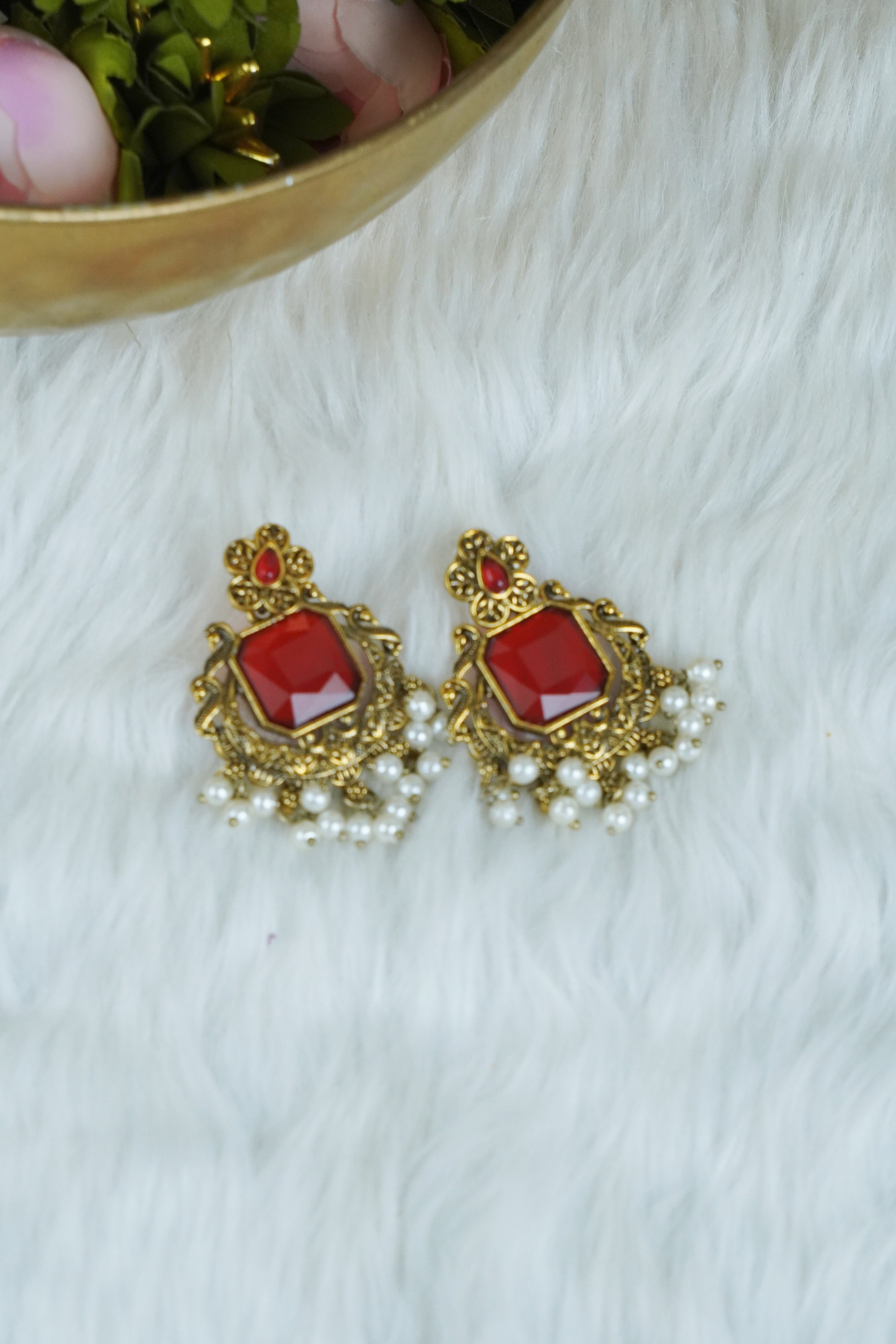 Premium - Statement Monalisa stone Jhumkas - Medium