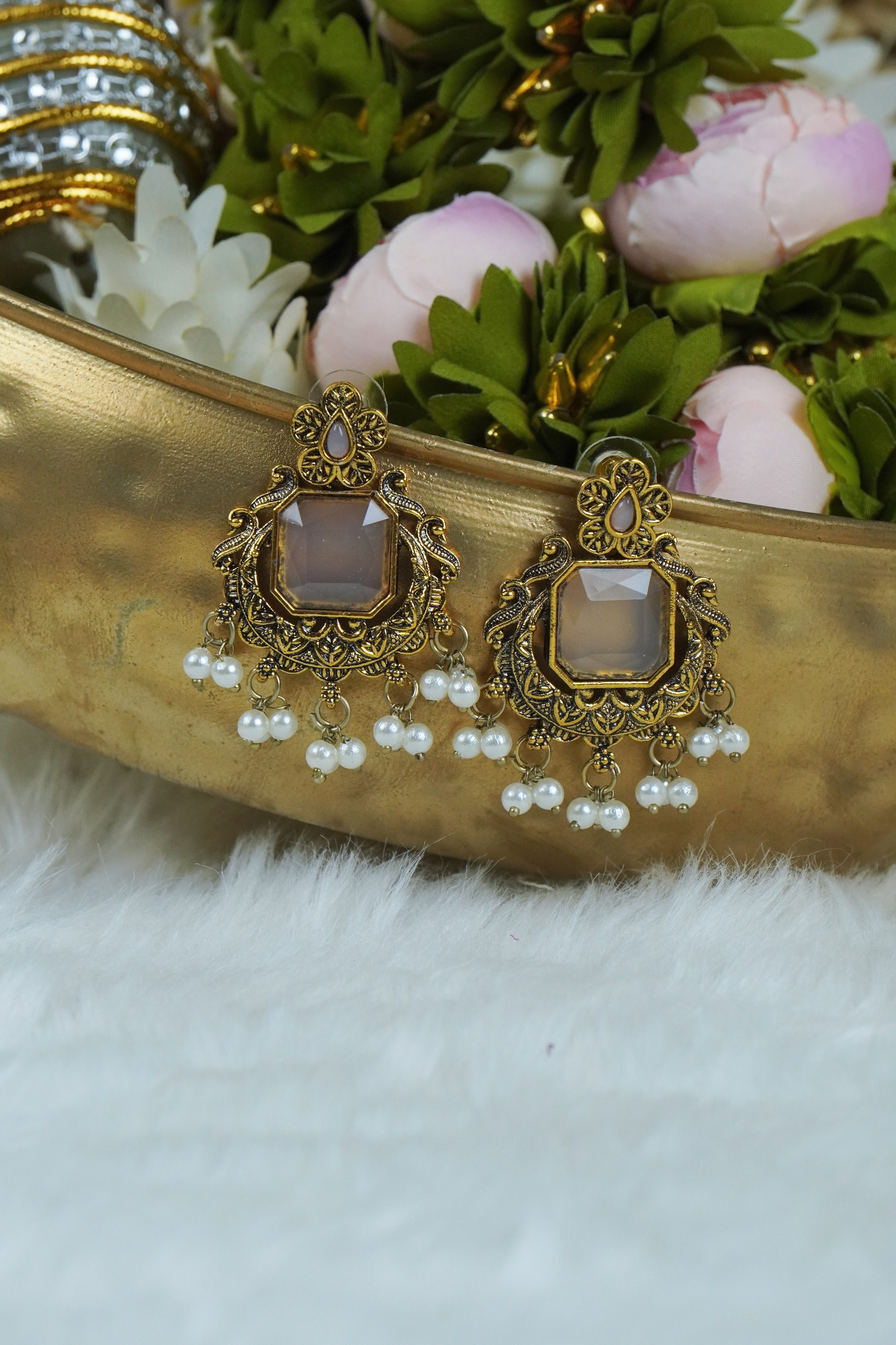 Premium - Statement Monalisa stone Jhumkas - Medium