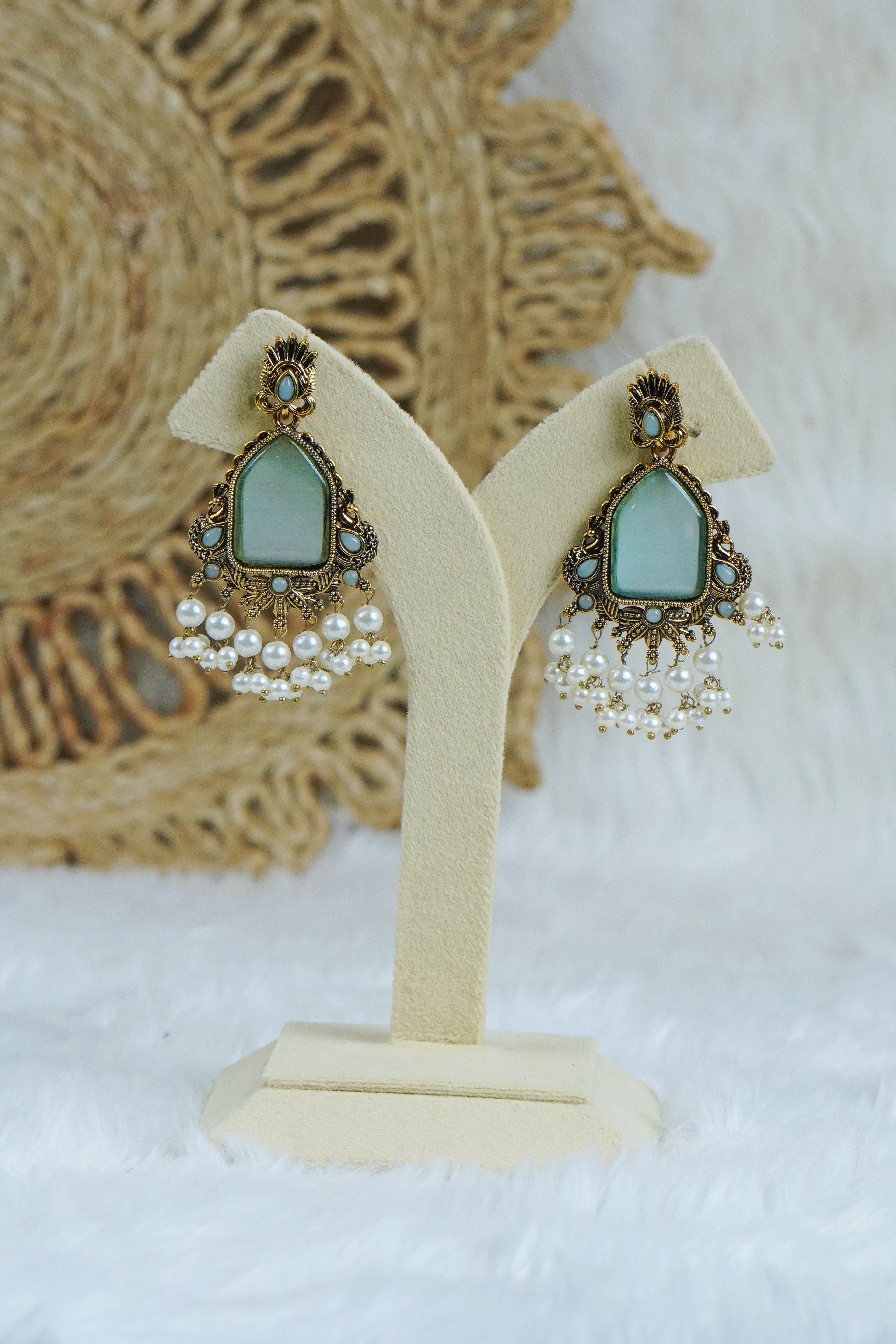 Premium - Statement Monalisa stone Studs with pearls - Broad